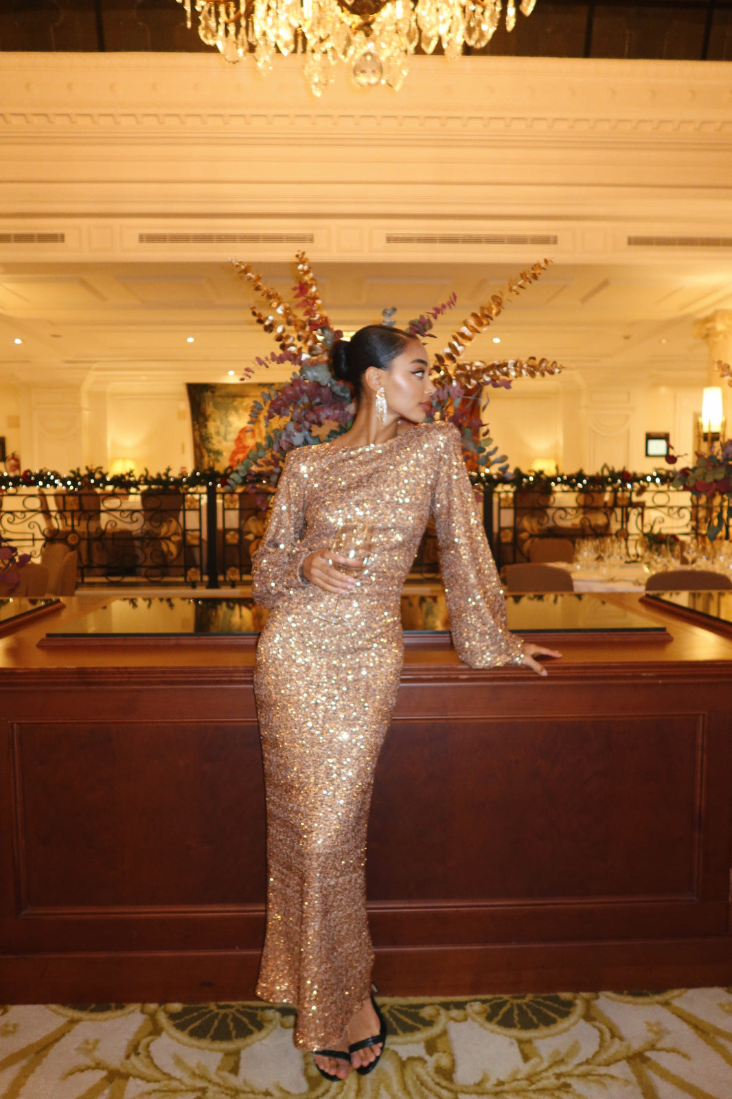 Sienna Glow | Copper Sequin Maxi Dress