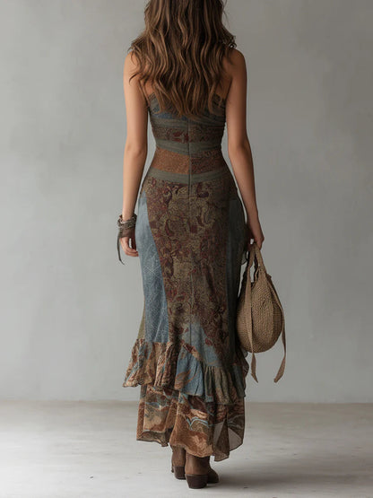 Zyphira One-Shoulder Printed Maxi Dress with Side Slit