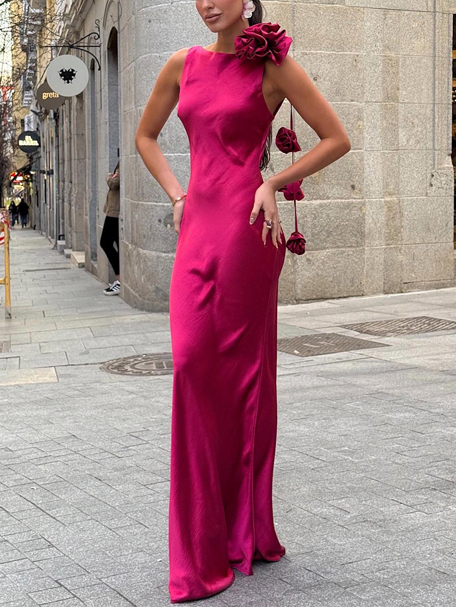 Vestido Longo em Cetim com Laço - Formentera Floral