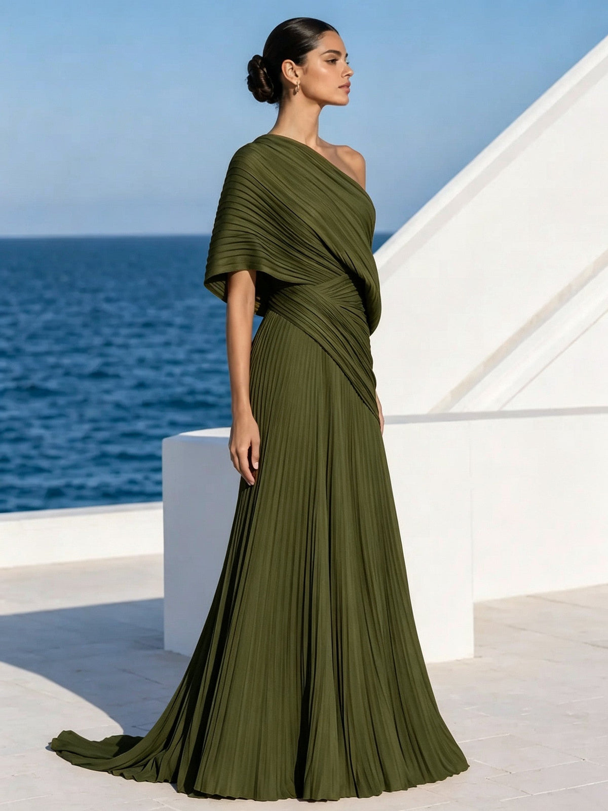 Celeste | Asymmetric Pleated Maxi Dress