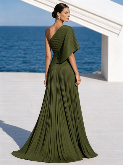 Celeste | Asymmetric Pleated Maxi Dress