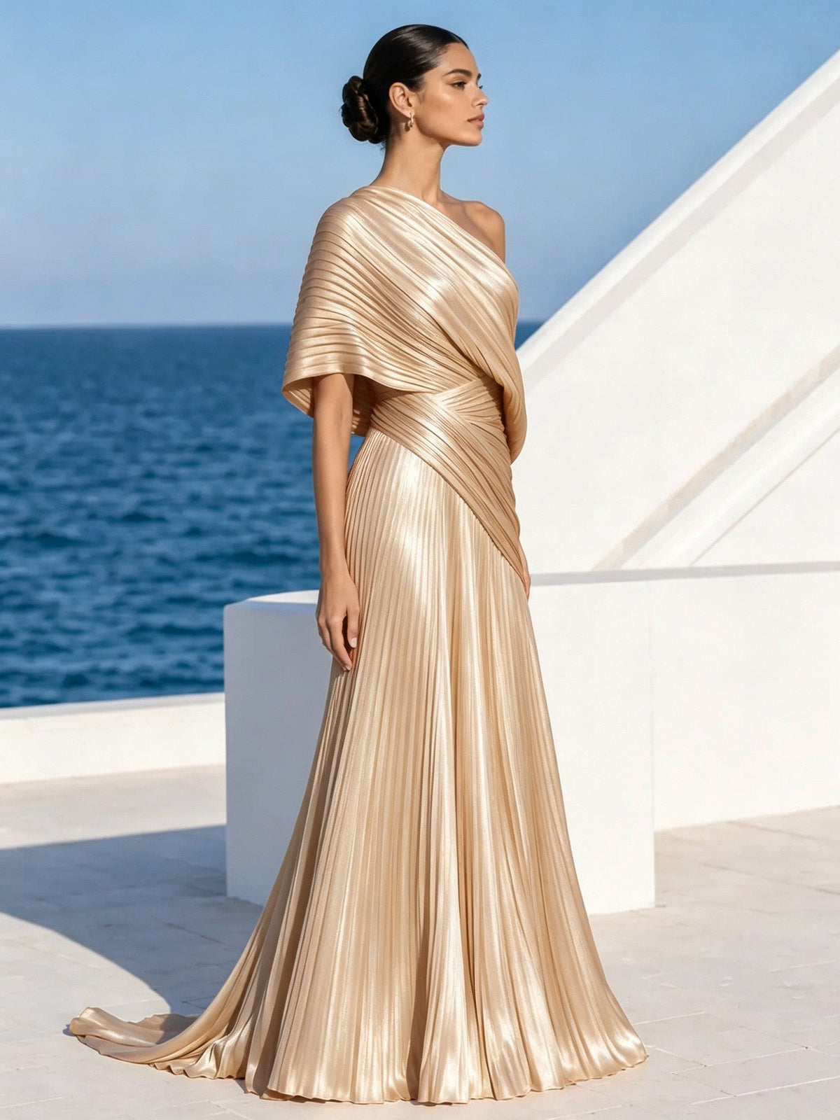 Celeste | Asymmetric Pleated Maxi Dress