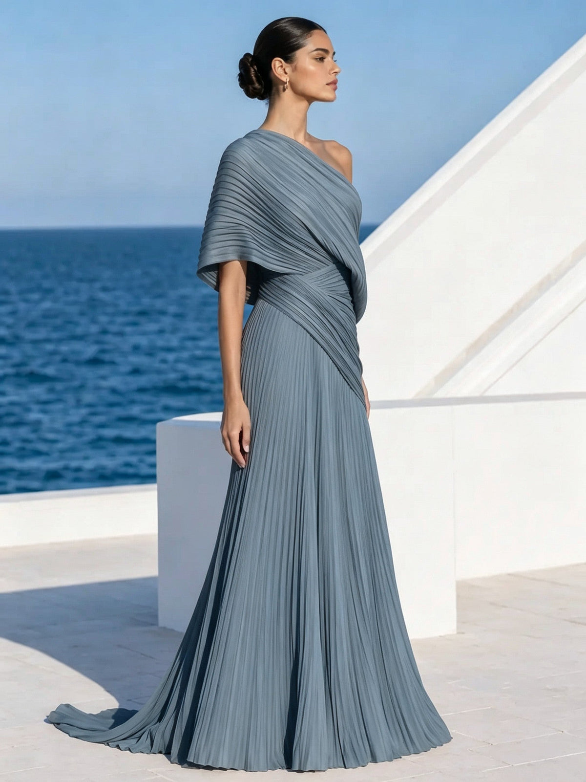 Celeste | Asymmetric Pleated Maxi Dress