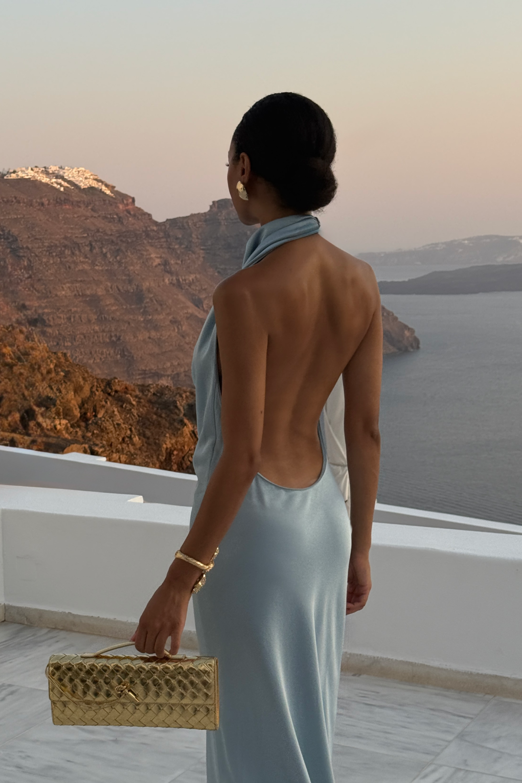 Azure Éclat Satin Maxi Dress
