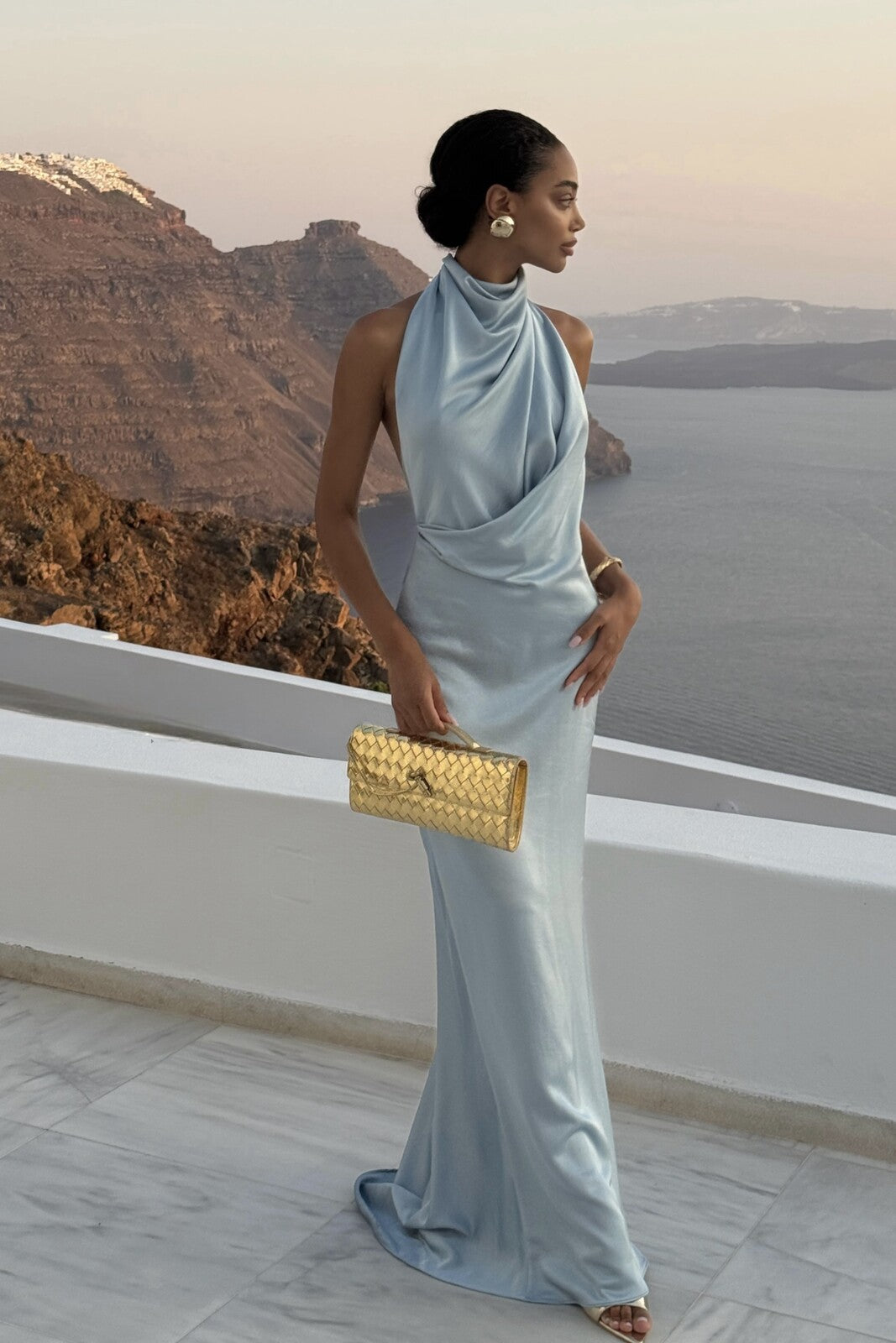 Azure Éclat Satin Maxi Dress