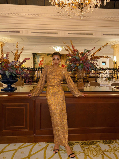 Sienna Glow | Copper Sequin Maxi Dress