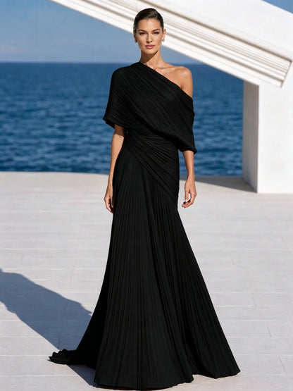 Celeste | Asymmetric Pleated Maxi Dress
