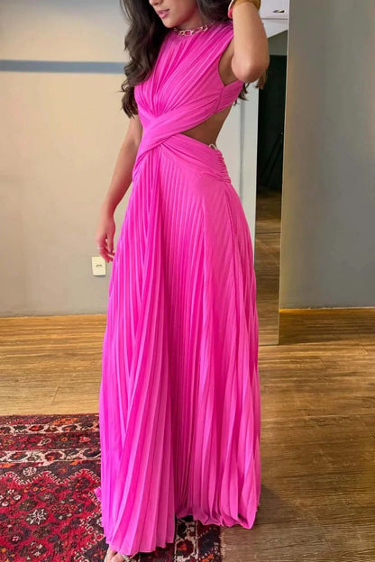 Marcela | Vestido Longo Plissado com Recorte na Cintura