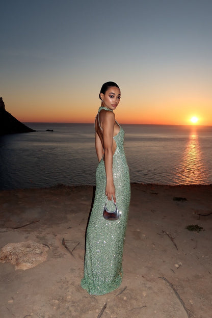 Dress Long Green With LANTEJOULAS