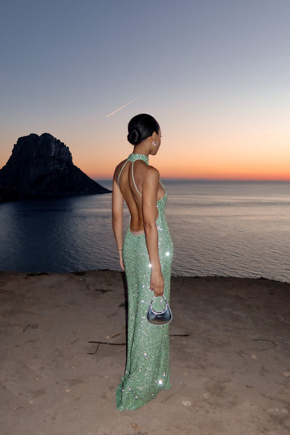 Dress Long Green With LANTEJOULAS
