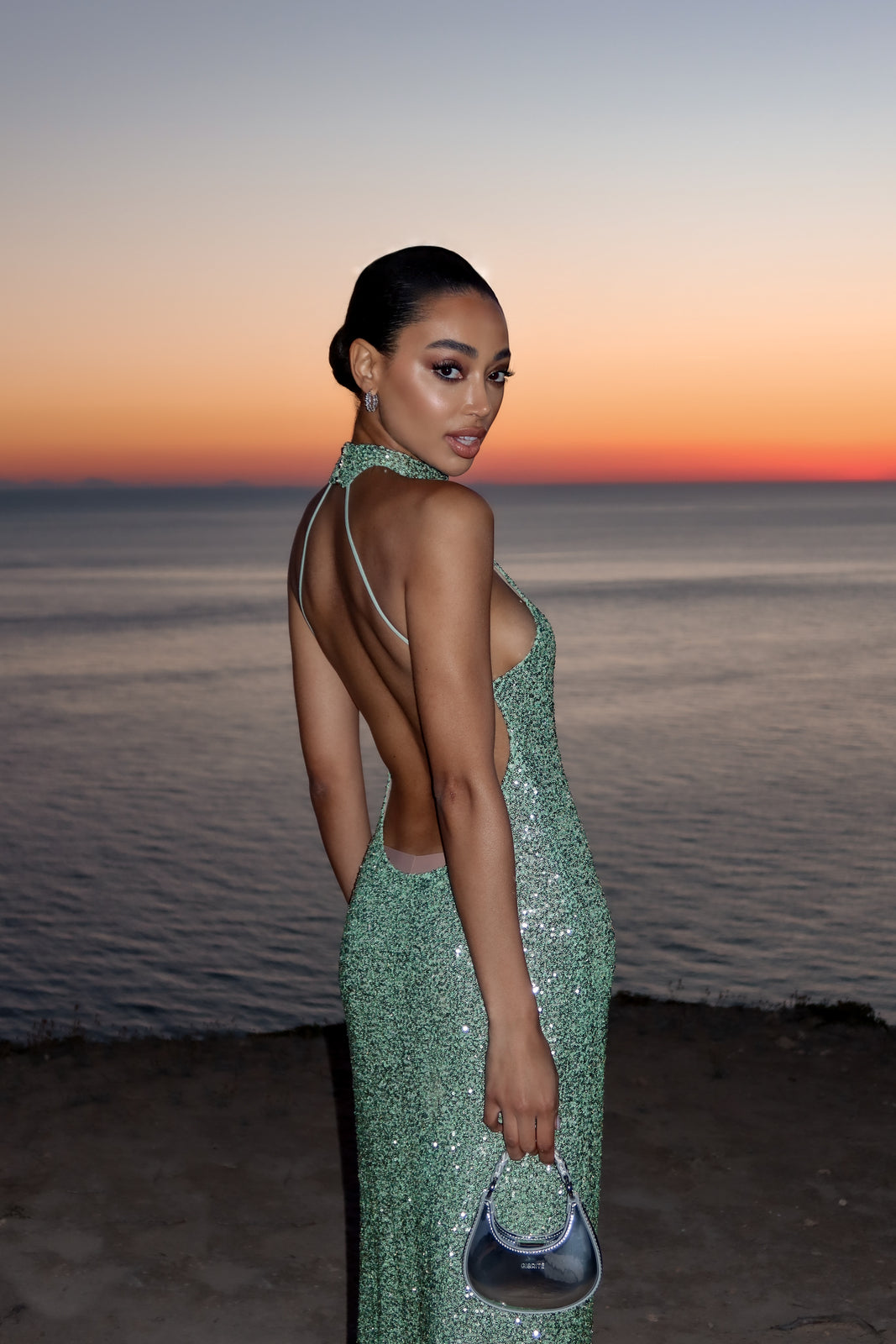 Dress Long Green With LANTEJOULAS