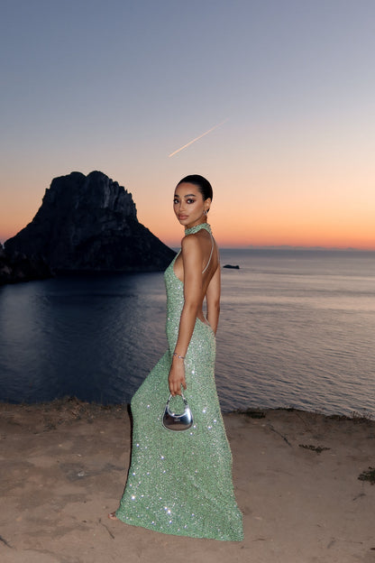 Dress Long Green With LANTEJOULAS