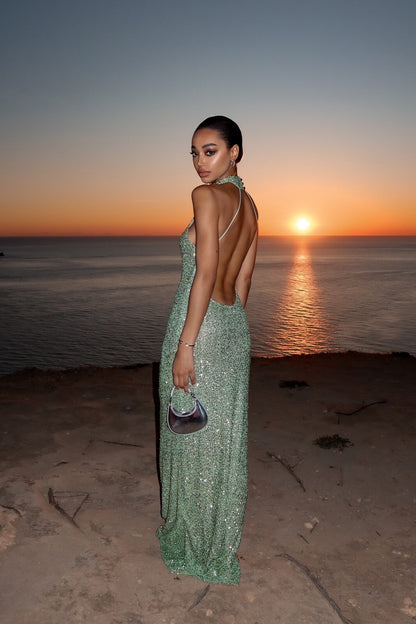 Dress Long Green With LANTEJOULAS