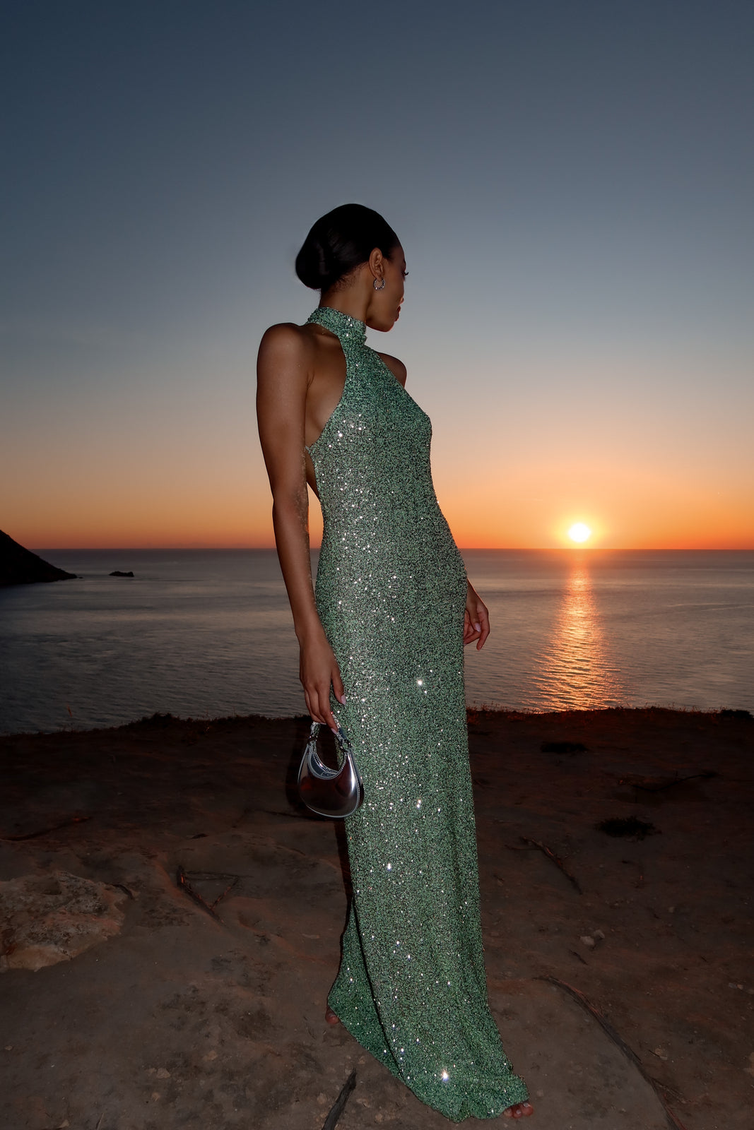 Dress Long Green With LANTEJOULAS