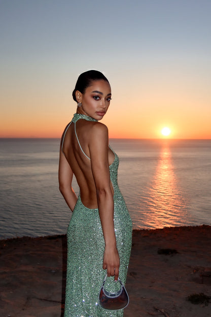 Dress Long Green With LANTEJOULAS