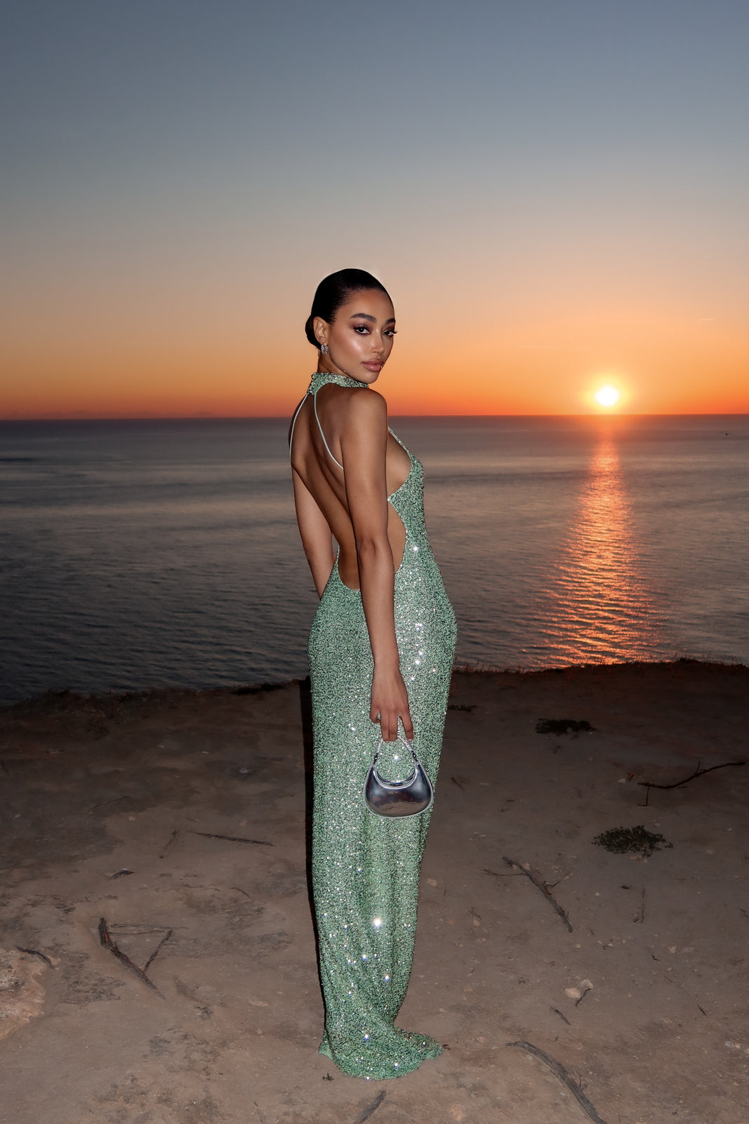 Dress Long Green With LANTEJOULAS