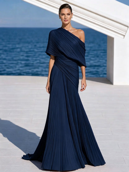 Celeste | Asymmetric Pleated Maxi Dress