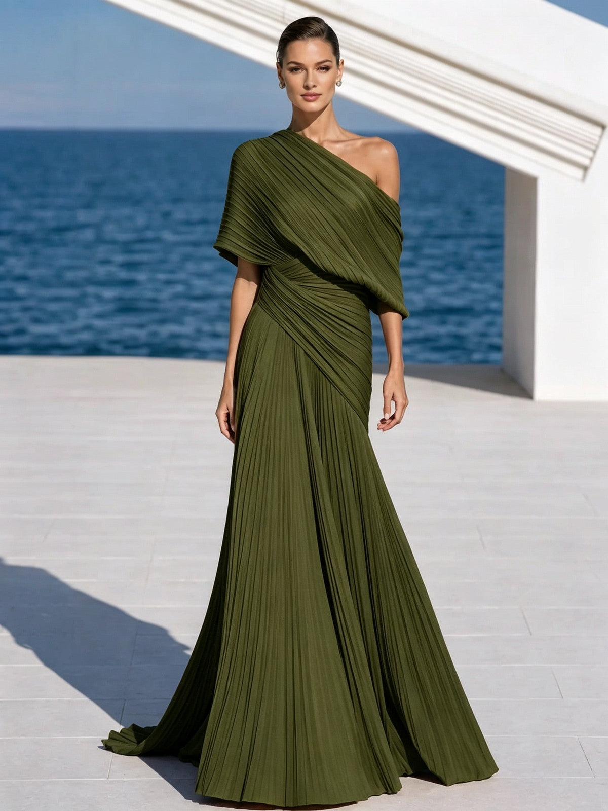 Celeste | Asymmetric Pleated Maxi Dress