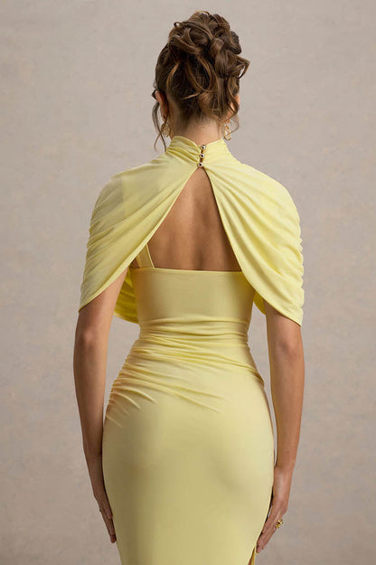 Vestido Midi Cinturado com Detalhe de Drapeado e Costas Nuas