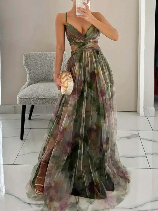 Maíra | Vestido Longo Floral com Decote em V