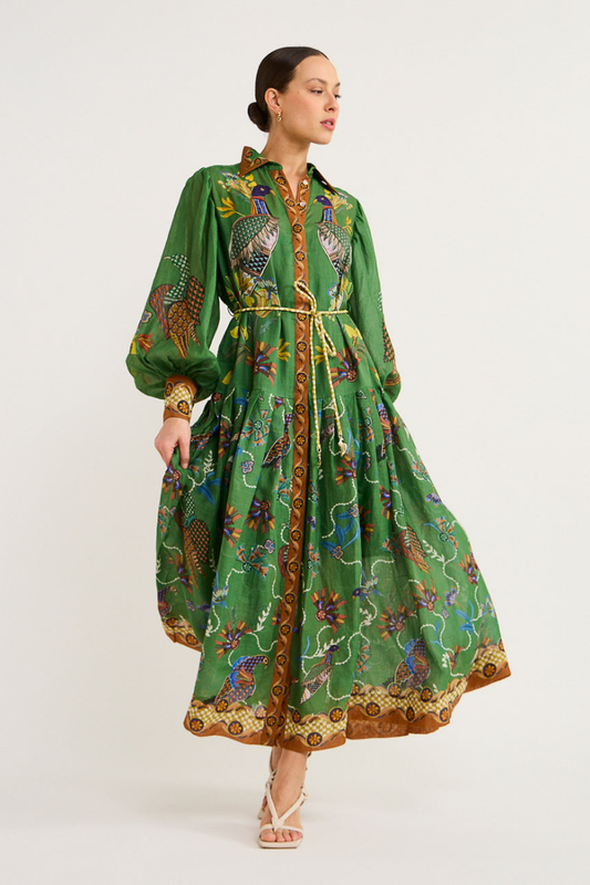 Vestido Longo com Manga Bufante e Estampa Animal - Marcella
