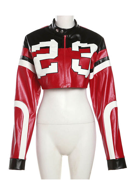 Jaqueta Bordada de Couro Sintético - Biker