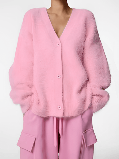 Cardigan Feminino em Tricô Peluciado com Decote V e Fechamento em Botões - Isabel