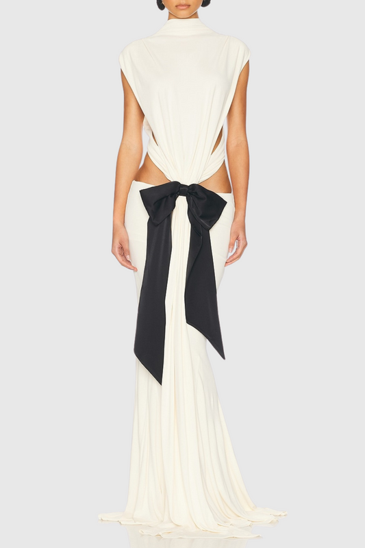 Vestido Longo Graillot com Recortes e Laço
