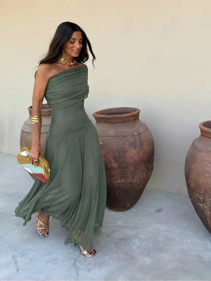 Toledo | Vestido Longo de Chiffon de Um Ombro Só