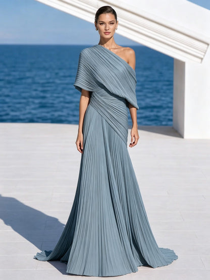 Celeste | Asymmetric Pleated Maxi Dress