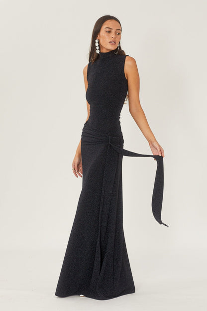 Vestido Longo de Malha Metalizada com Alça - Mariza