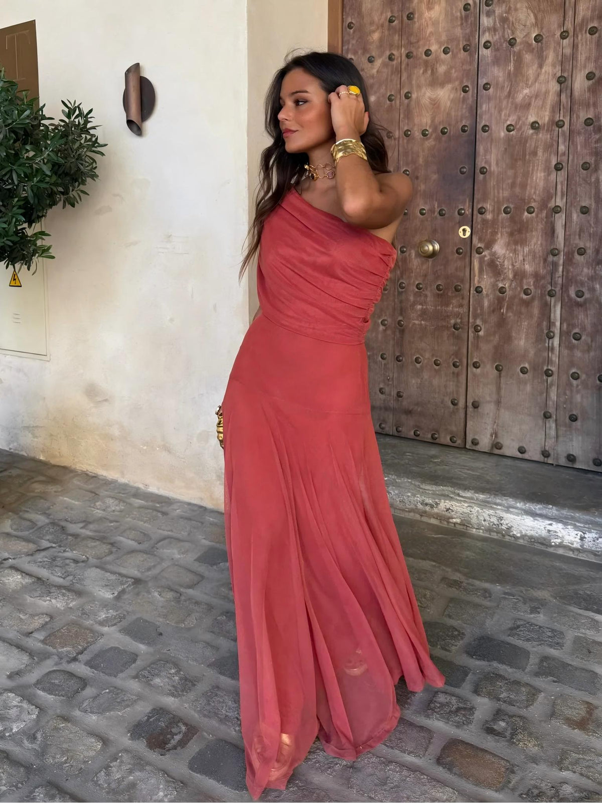 Toledo | Vestido Longo de Chiffon de Um Ombro Só