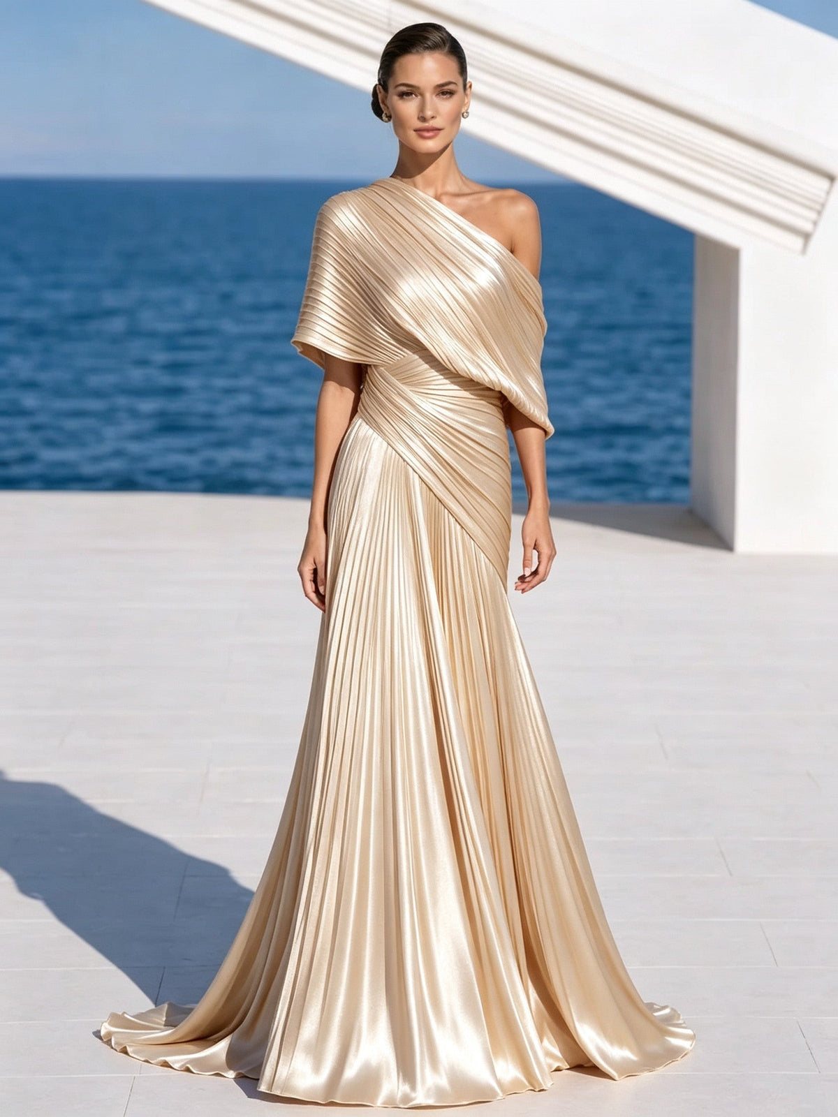 Celeste | Asymmetric Pleated Maxi Dress