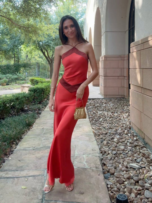 Vestido Longo Halter Bicolor