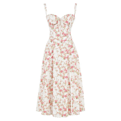 Vestido Florido Midi Bustier – Flower