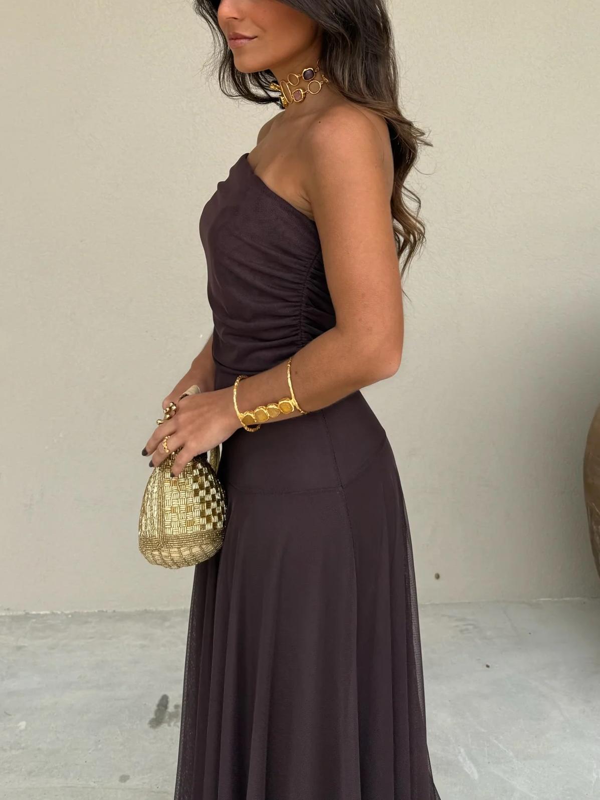 Toledo | Vestido Longo de Chiffon de Um Ombro Só