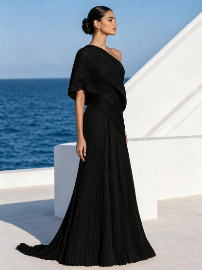 Celeste | Asymmetric Pleated Maxi Dress