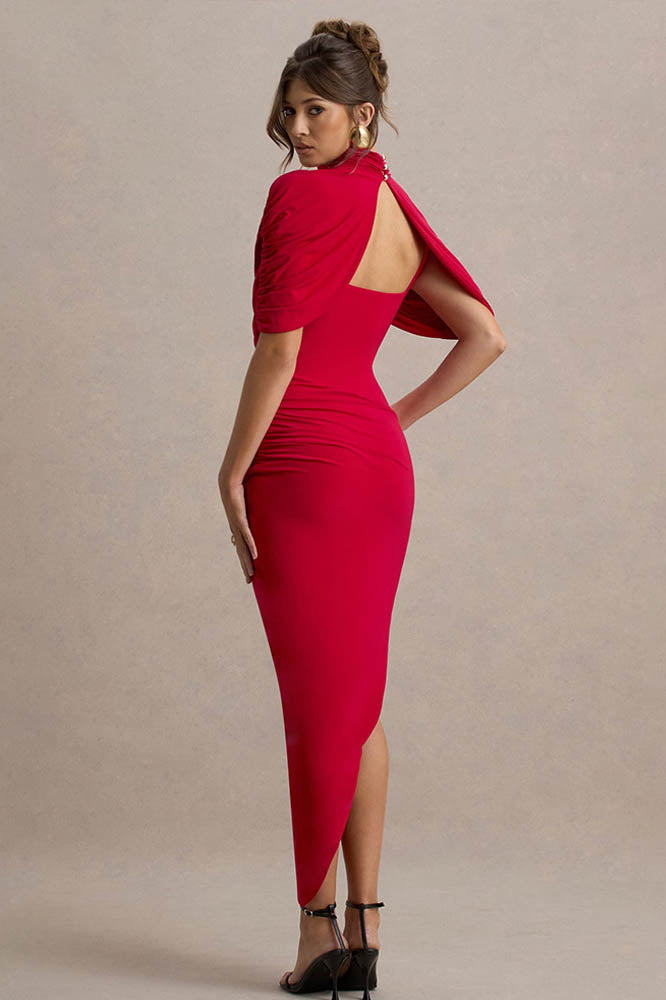 Vestido Midi Cinturado com Detalhe de Drapeado e Costas Nuas