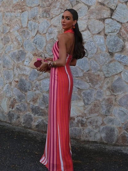 Vestido Sunset Samba com Alças Cruzadas e Listras