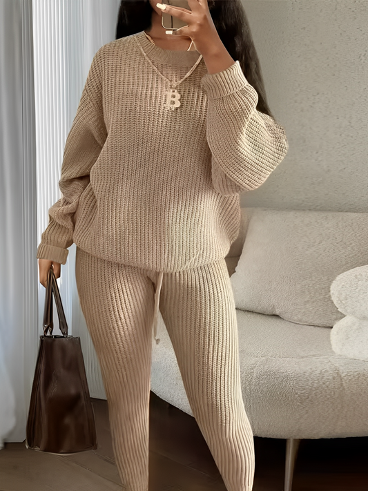 Conjunto Feminino de Tricô com Suéter Oversized  e Calça Legging com Cintura Ajustável – Ranya