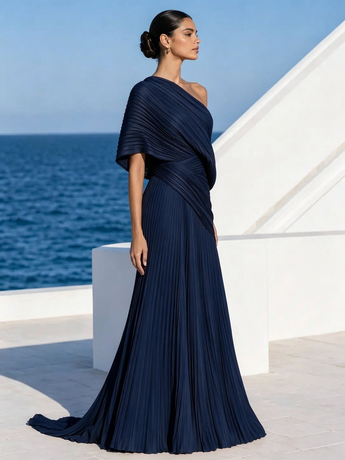 Celeste | Asymmetric Pleated Maxi Dress