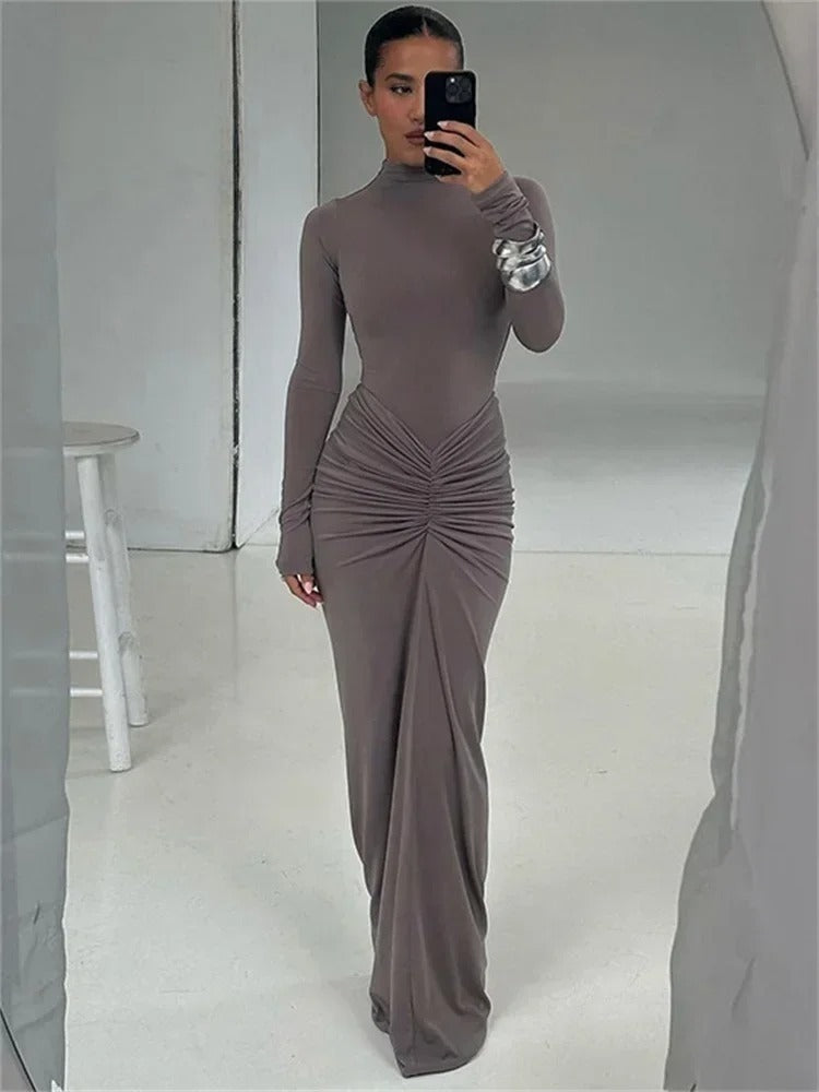 Vestido Longo Elegante Gola - Jaqueline