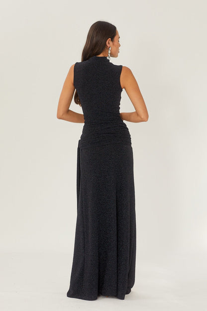 Vestido Longo de Malha Metalizada com Alça - Mariza