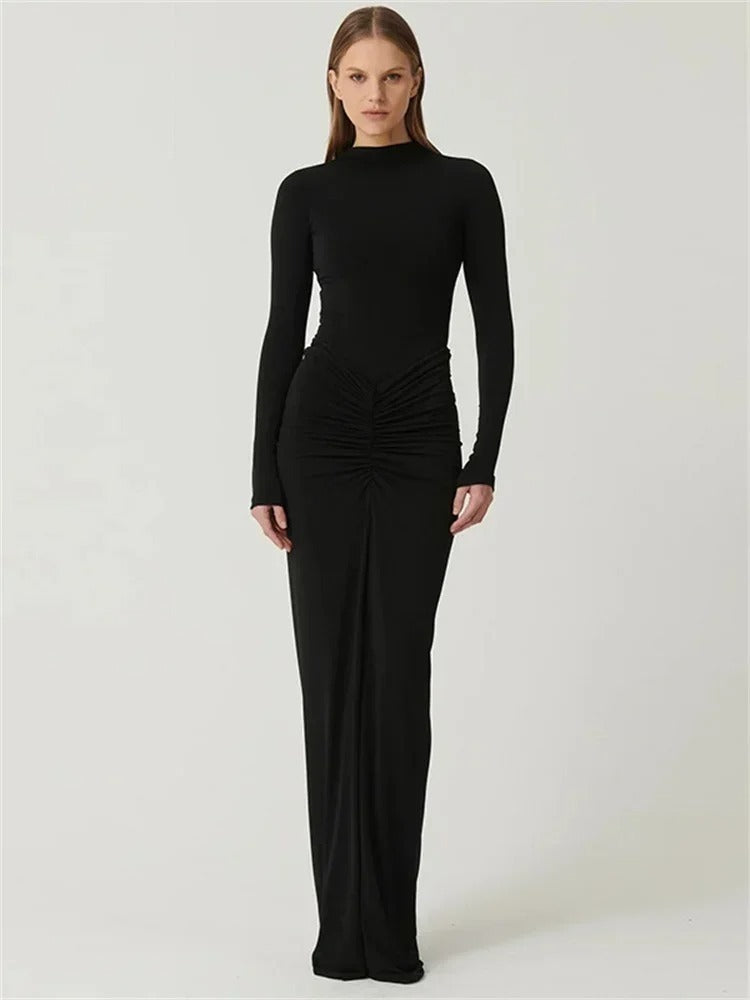 Vestido Longo Elegante Gola - Jaqueline