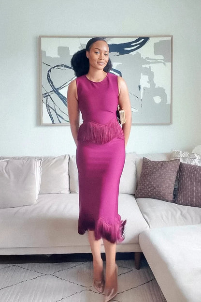 Vestido Zynelle Midi Magenta com Franjas