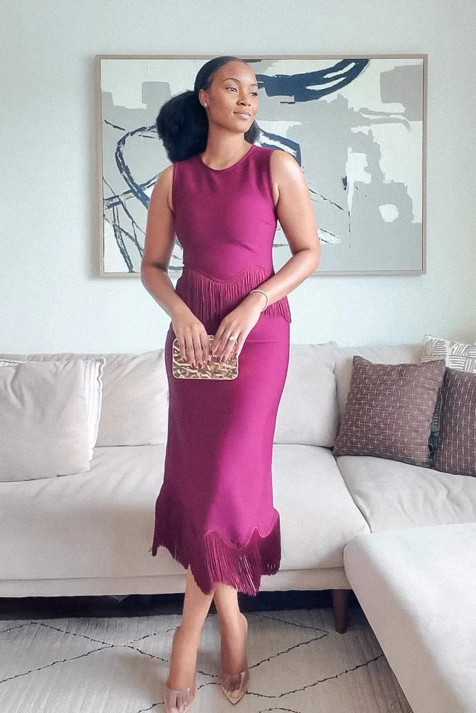 Vestido Zynelle Midi Magenta com Franjas