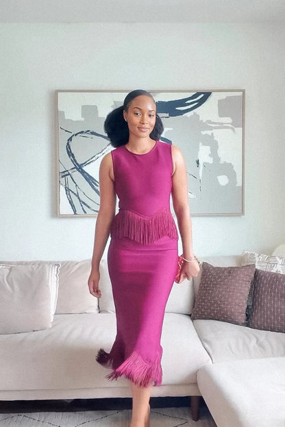 Vestido Zynelle Midi Magenta com Franjas