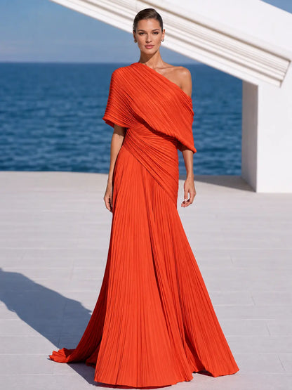 Celeste | Asymmetric Pleated Maxi Dress