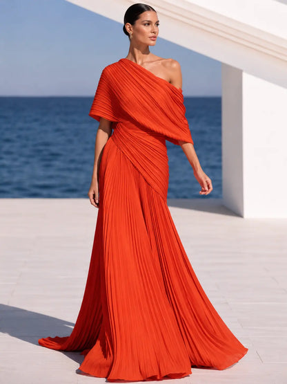 Celeste | Asymmetric Pleated Maxi Dress