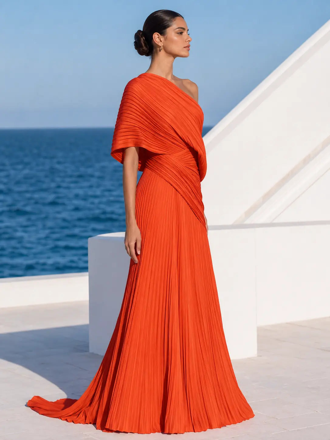 Celeste | Asymmetric Pleated Maxi Dress